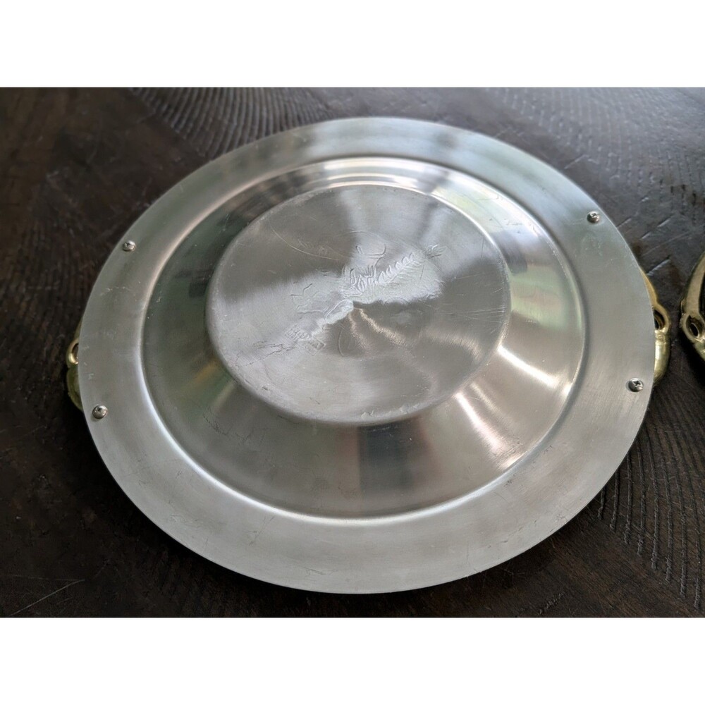 Serving Bowl Charger Dish Shiny Mirrored Floral Design w Gold Tone Handle (2) - Picture 6 of 11